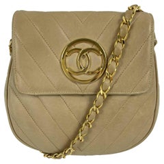 Chanel - Excellent - 90's Vintage Chevron Flap 24k - Beige, Gold - Handbag