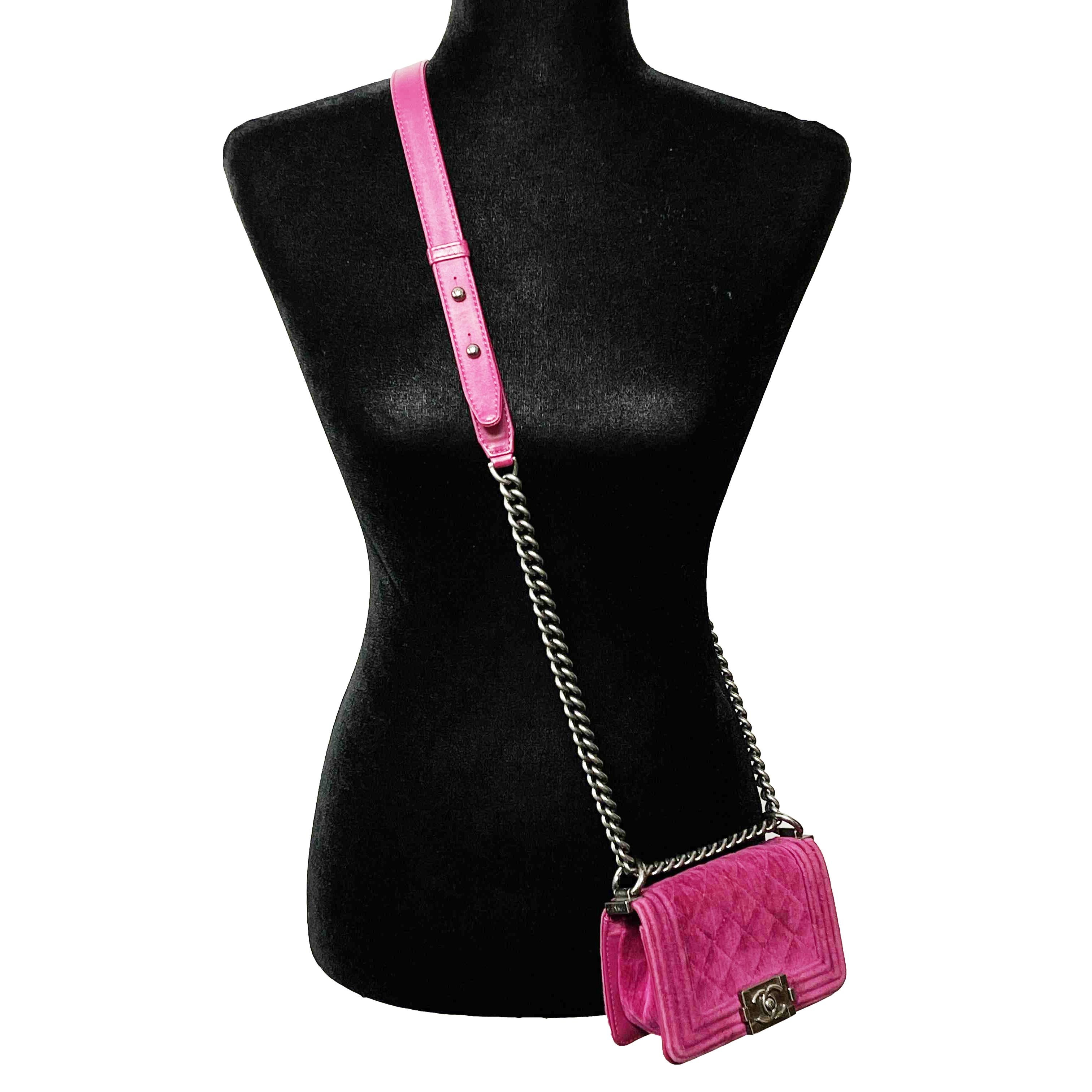 CHANEL - Excellent - Mini Boy Shoulder Crossbody Velvet Leather - Pink Fuchsia - 8