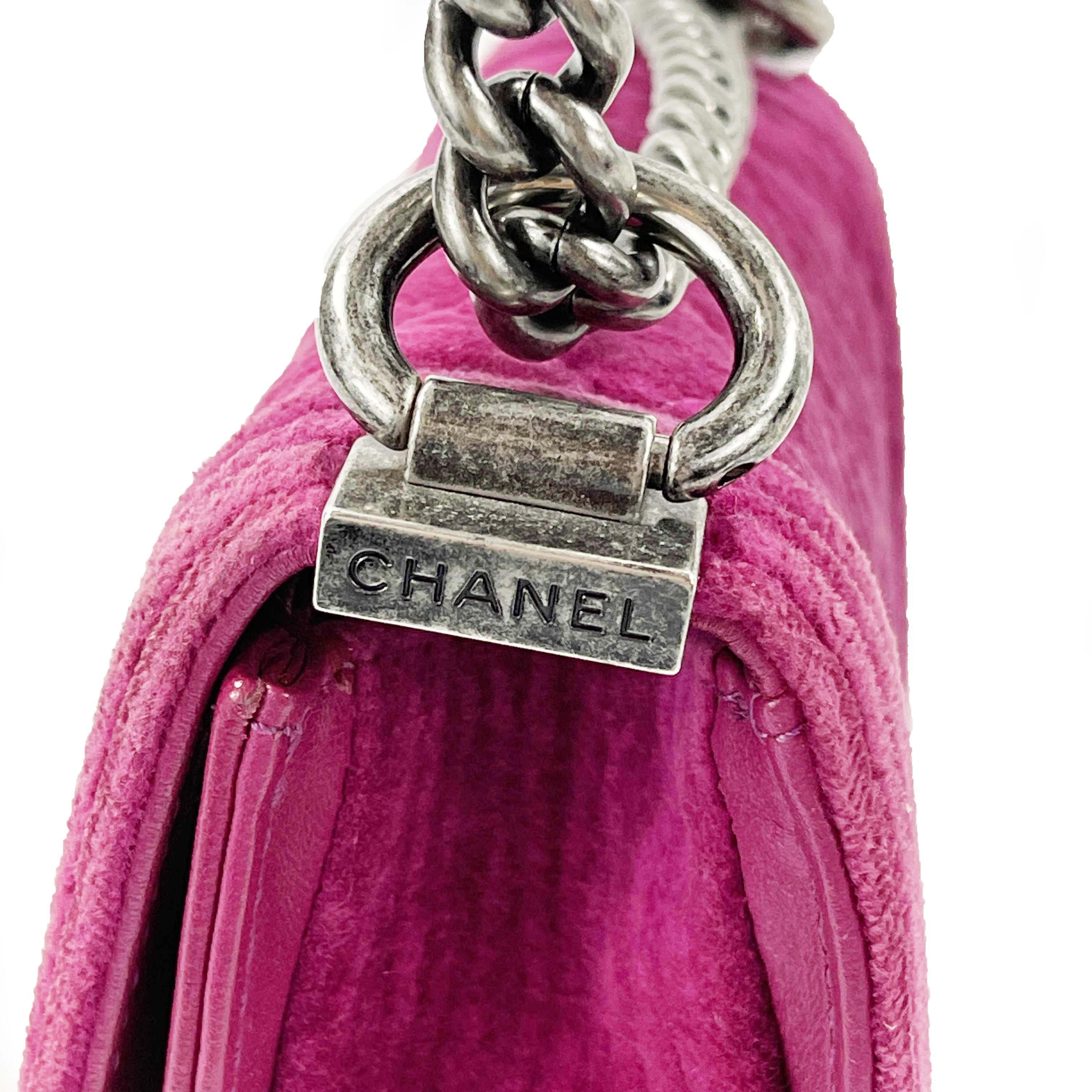 CHANEL - Excellent - Mini Boy Shoulder Crossbody Velvet Leather - Pink Fuchsia - 1