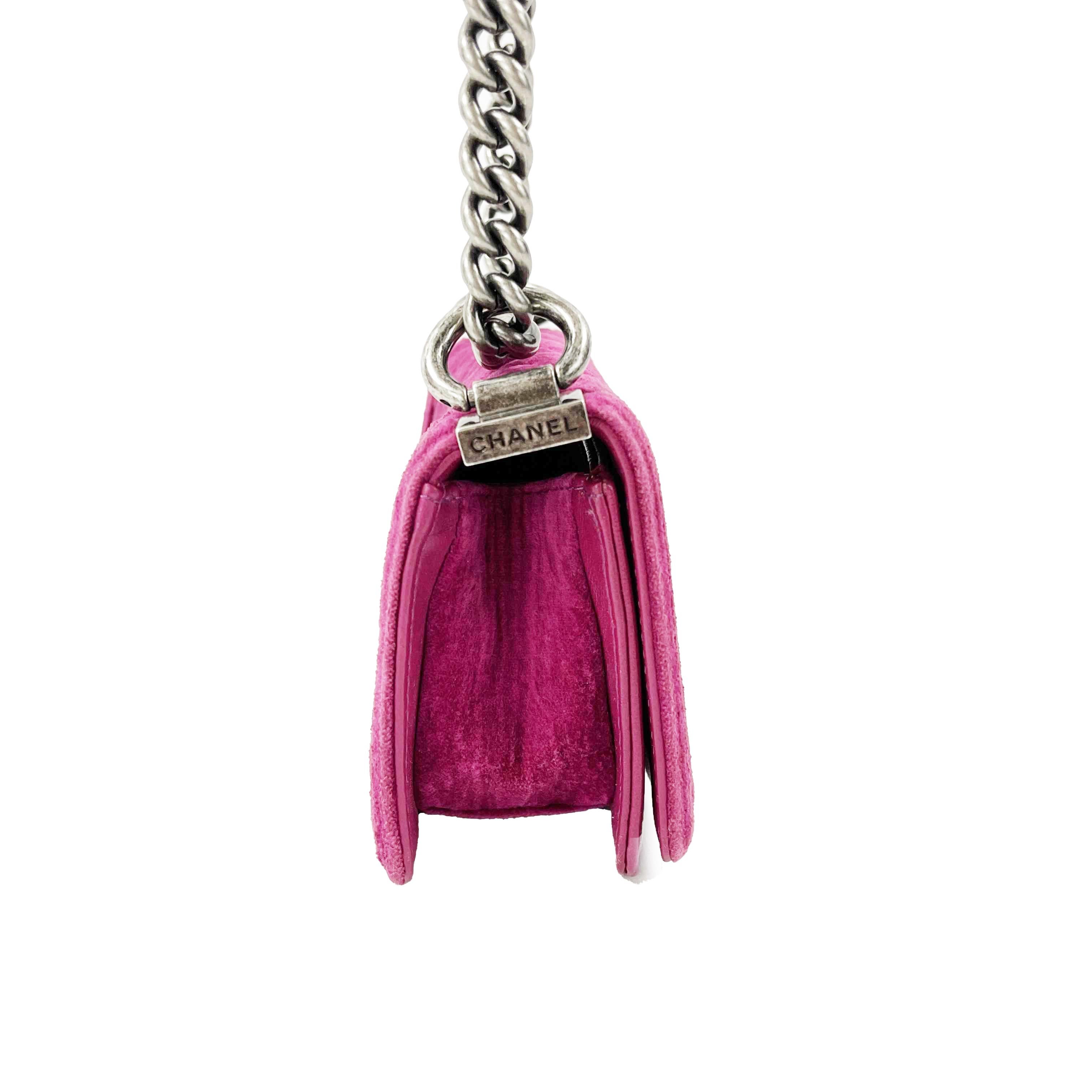 CHANEL - Excellent - Mini Boy Shoulder Crossbody Velvet Leather - Pink Fuchsia - 5