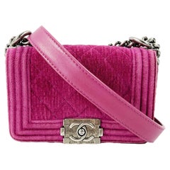 CHANEL - Ausgezeichnet - Mini Boy Shoulder Crossbody Samt Leder - Rosa Fuchsia -