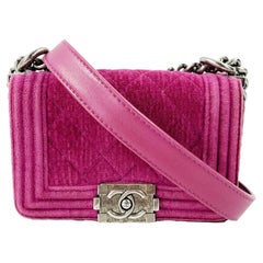 CHANEL - Excellent - Mini Boy Shoulder Crossbody Velvet Leather - Pink Fuchsia -