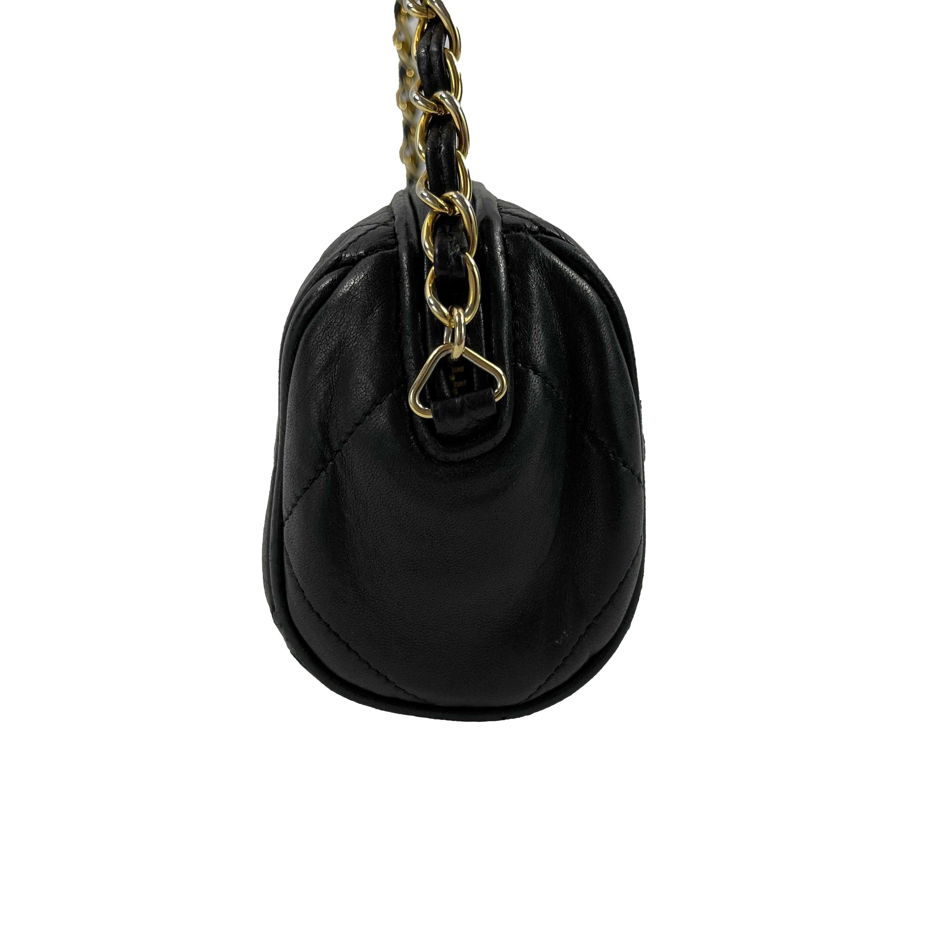 CHANEL Excellent Vintage 1980's Black Mini Quilted CC Tassel Barrel Crossbody 7