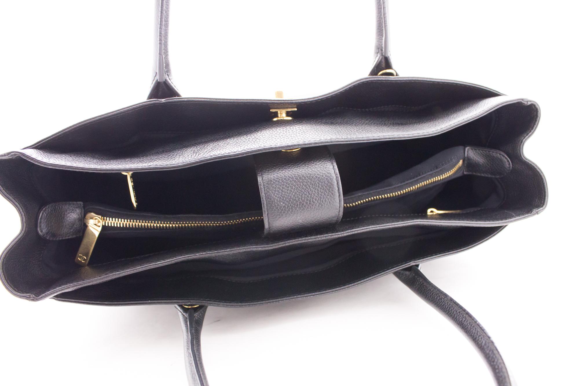 CHANEL Executive Tote Caviar Shoulder Bag Handbag Black Gold Strap 5