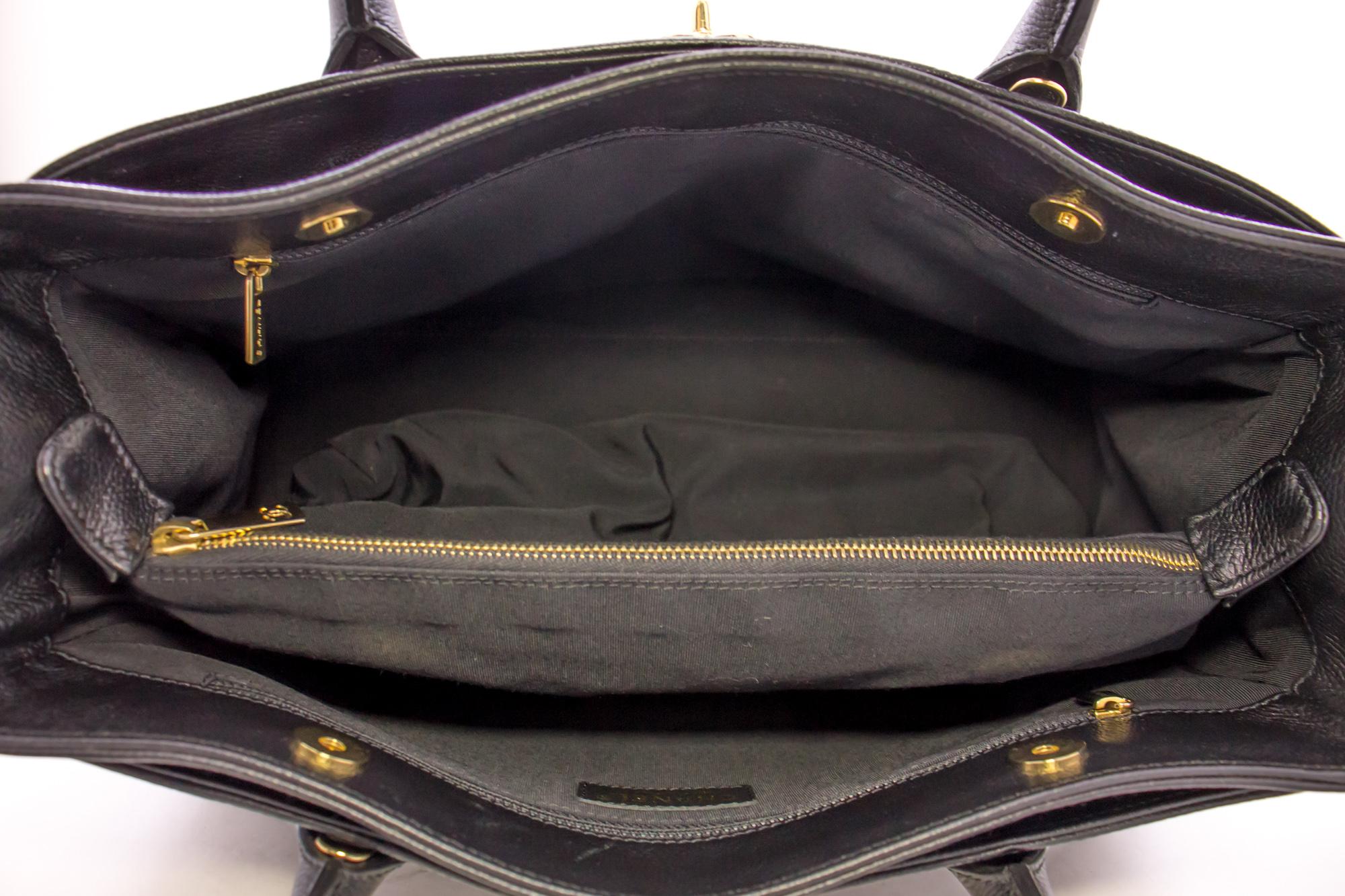 CHANEL Executive Tote Caviar Shoulder Bag Handbag Black Gold Strap 6