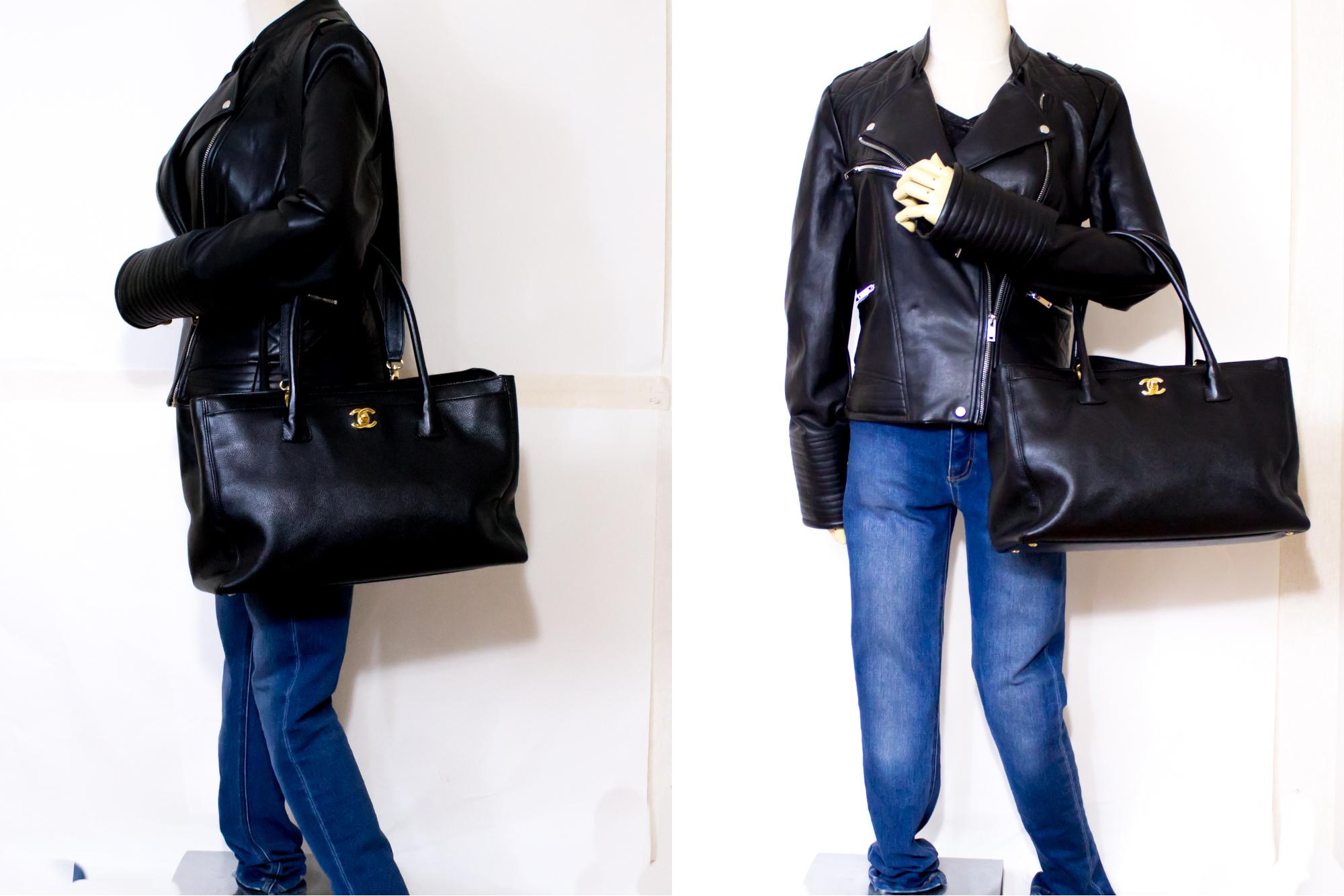 CHANEL Executive Tote Caviar Shoulder Bag Handbag Black Gold Strap 6