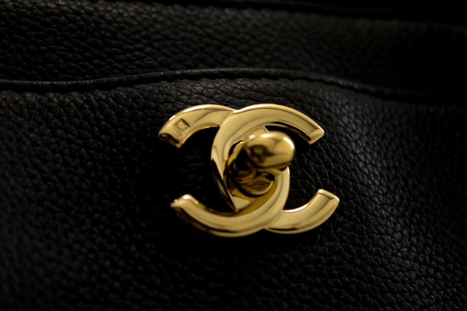 CHANEL Executive Tote Caviar Shoulder Bag Handbag Black Gold Strap 7