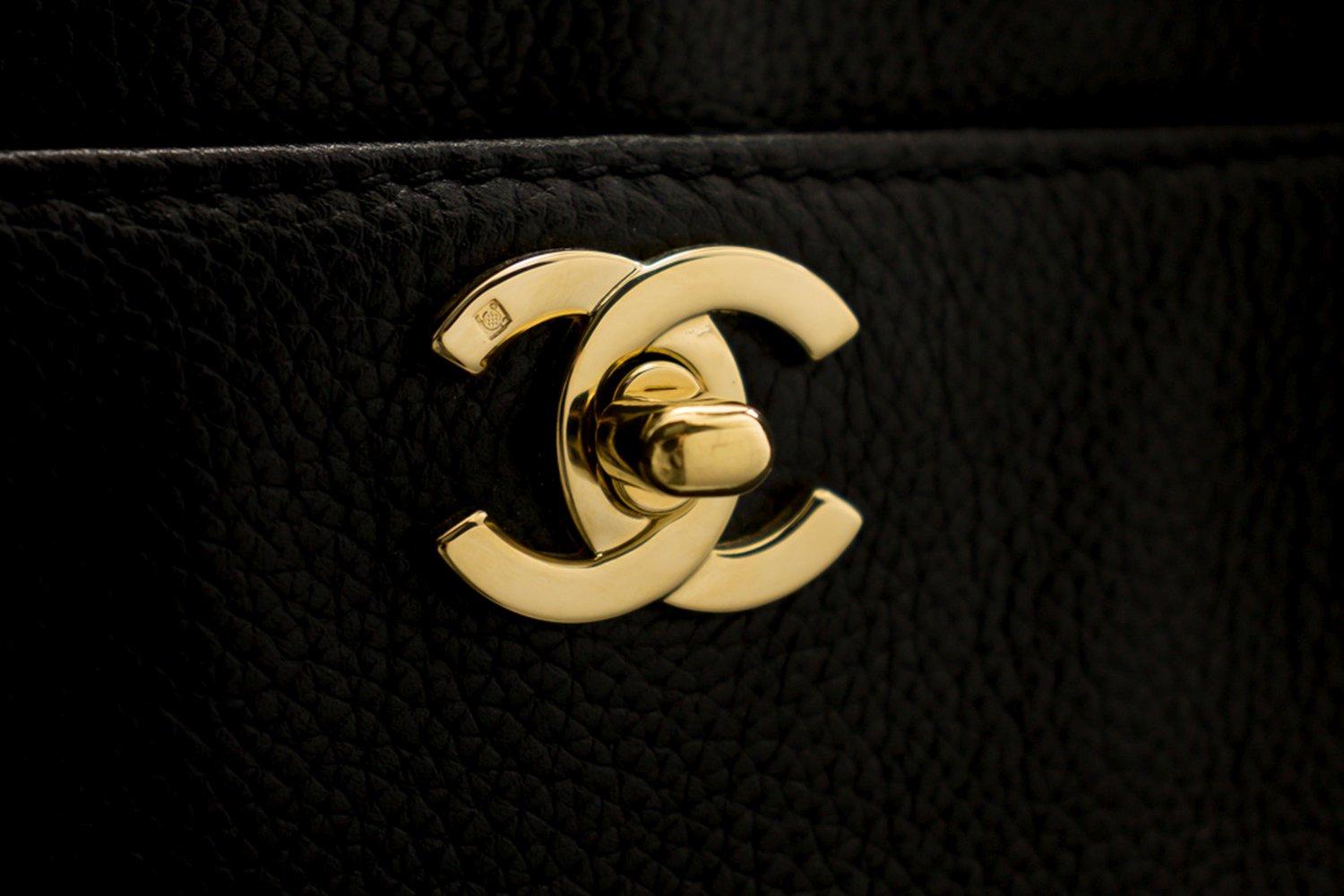 CHANEL Executive Tote Caviar Shoulder Bag Handbag Black Gold Strap 8