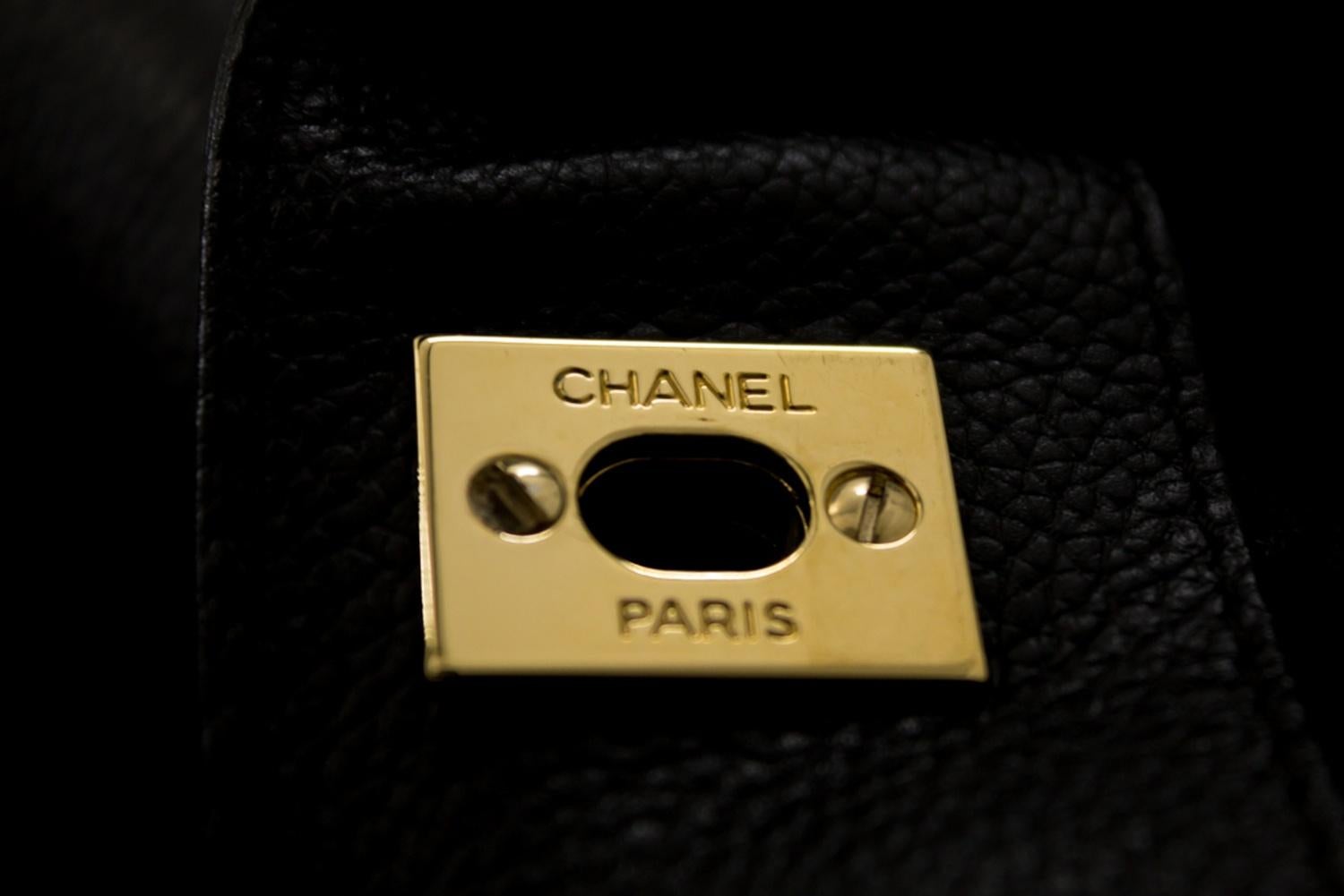CHANEL Executive Tote Caviar Shoulder Bag Handbag Black Gold Strap 9