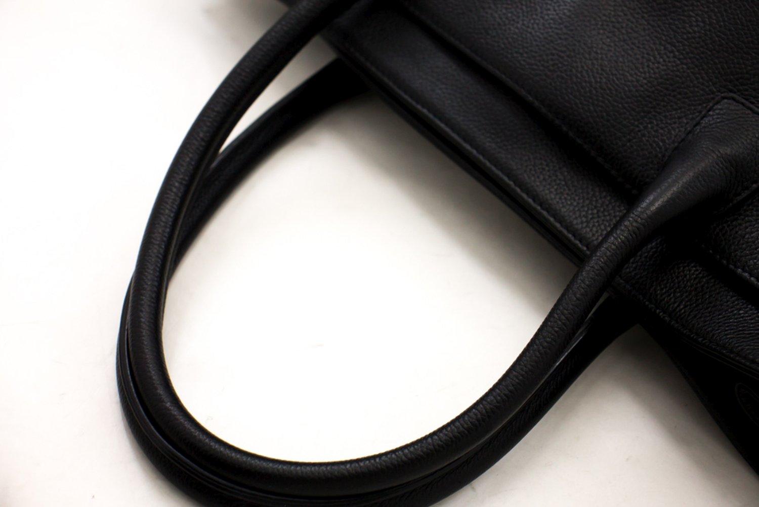 CHANEL Executive Tote Caviar Shoulder Bag Handbag Black Gold Strap 10