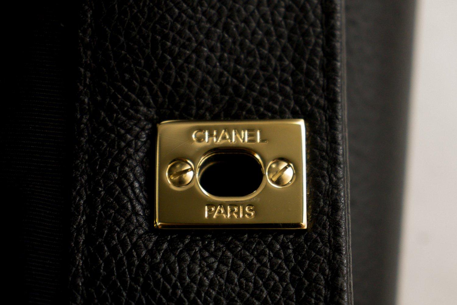 CHANEL Executive Tote Caviar Shoulder Bag Handbag Black Gold Strap 11