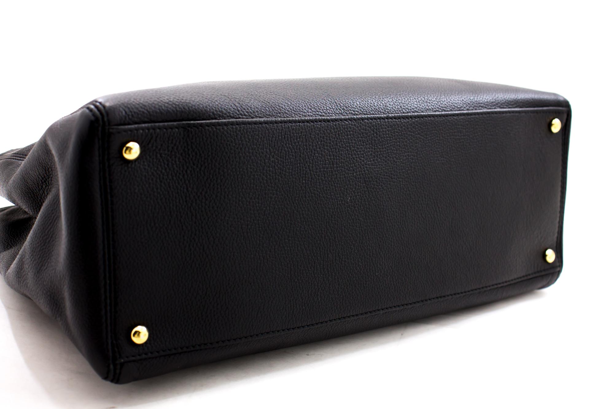 Women's CHANEL Executive Tote Caviar Shoulder Bag Handbag Black Gold Strap
