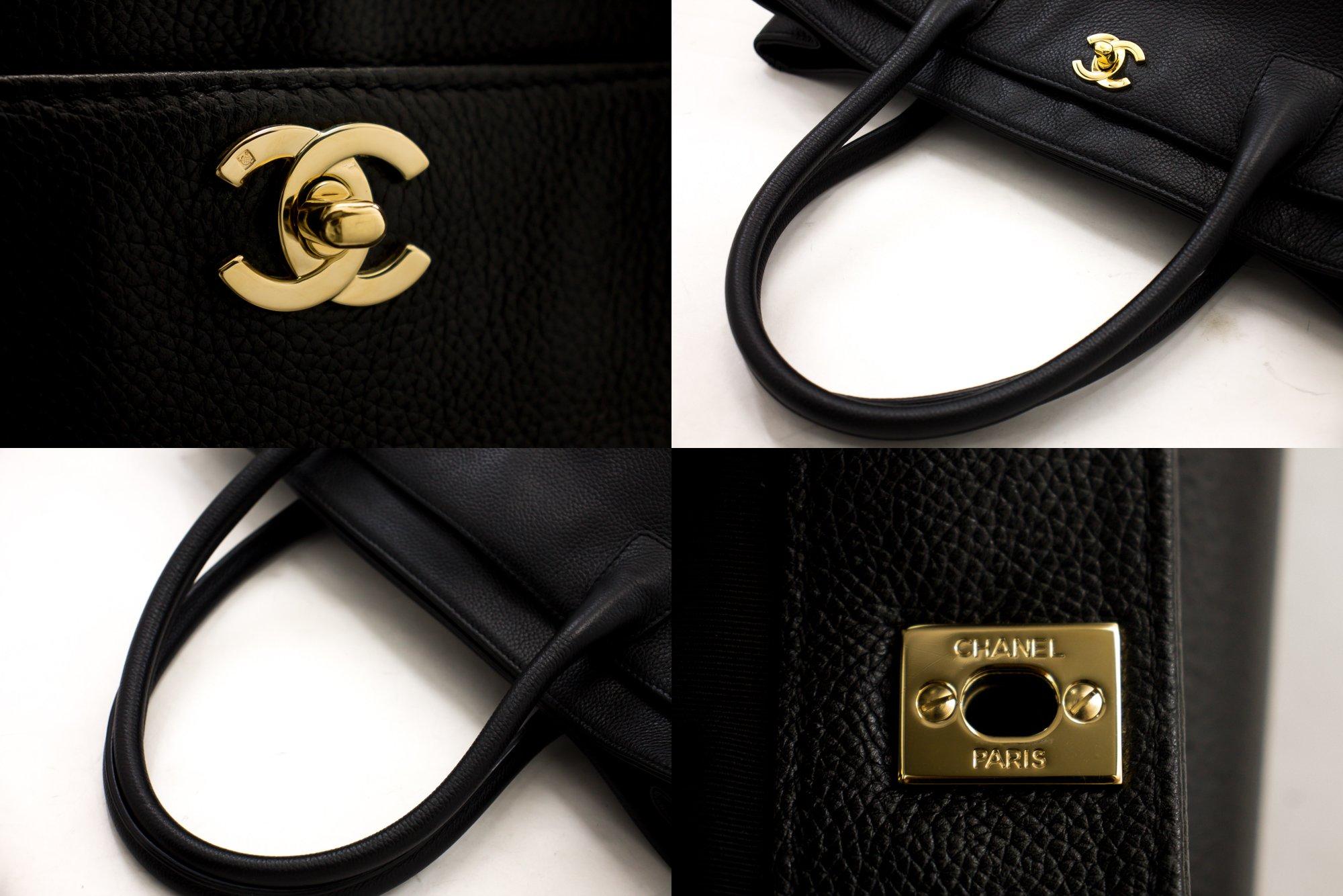 CHANEL Executive Tote Caviar Shoulder Bag Handbag Black Gold Strap 3