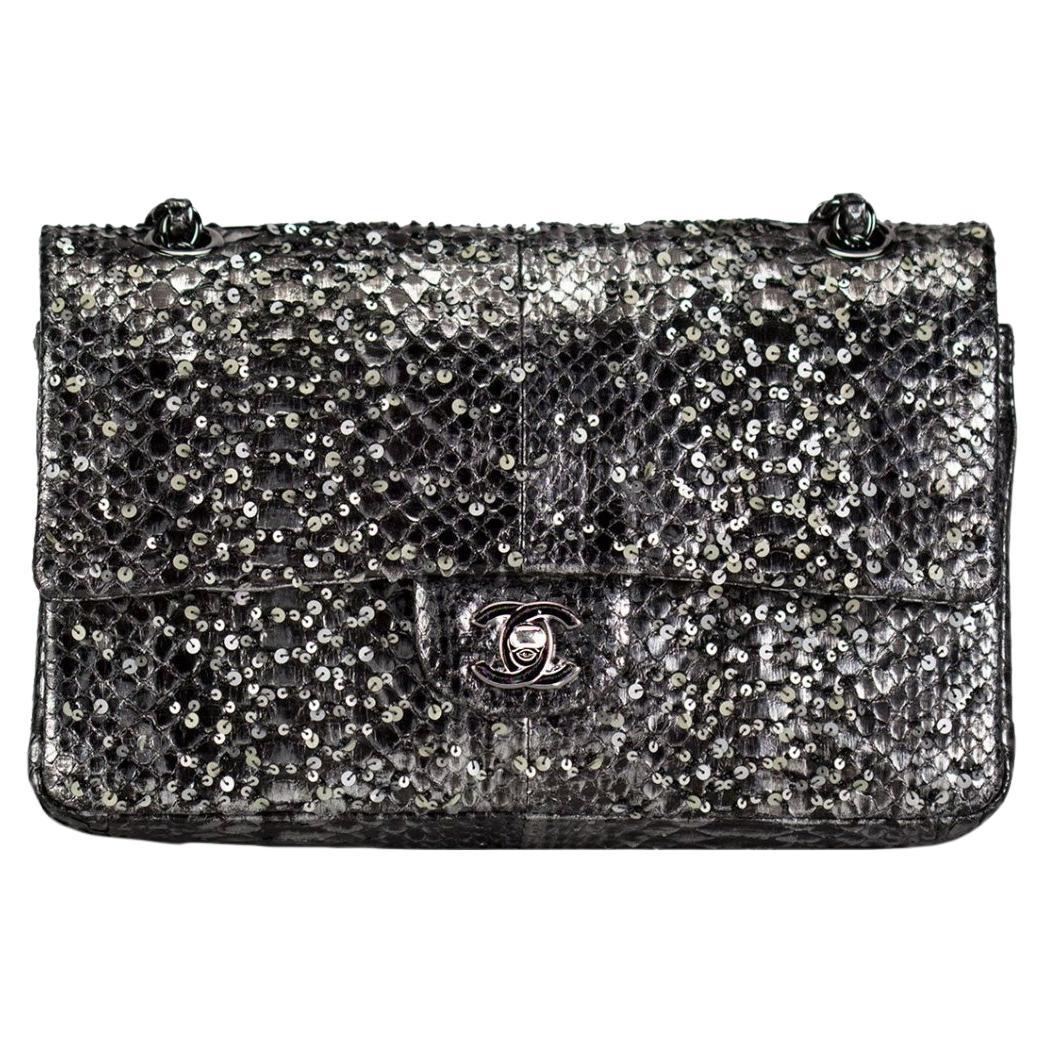 Chanel Exotic Metallic Grey Python Classic Flap Shoulder Bag For Sale ...