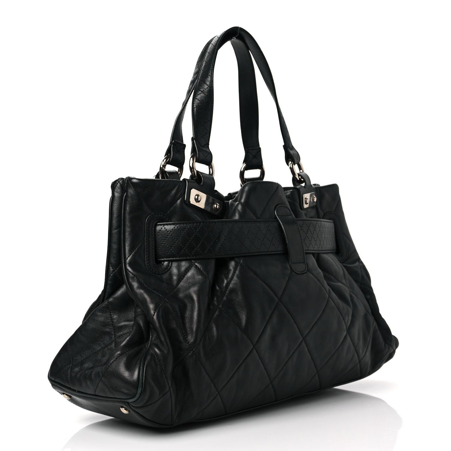 Chanel 2008 Expandable Strap Shopping Satchel Black Calfskin Tote For Sale 4