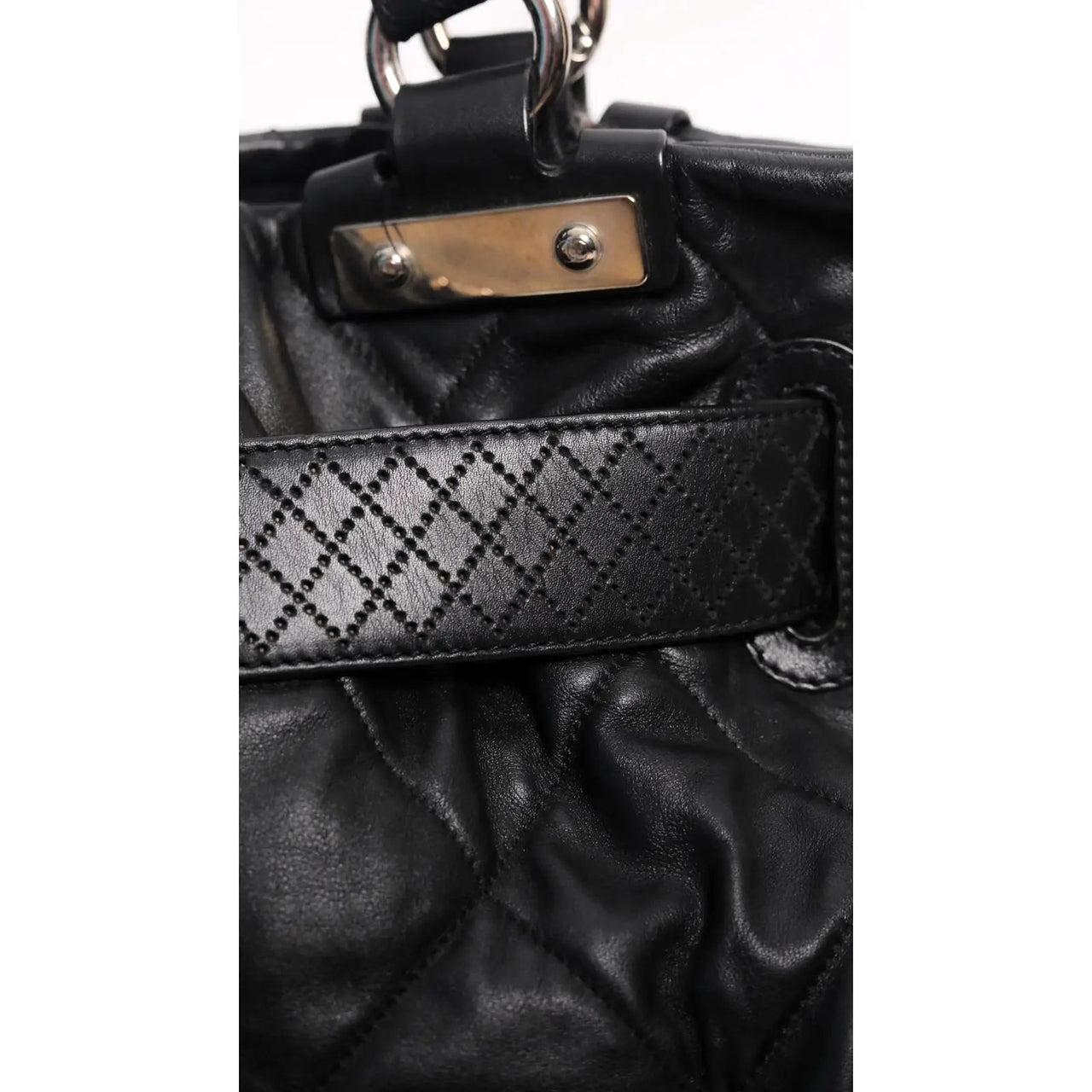 Chanel 2008 Expandable Strap Shopping Satchel Black Calfskin Tote For Sale 2