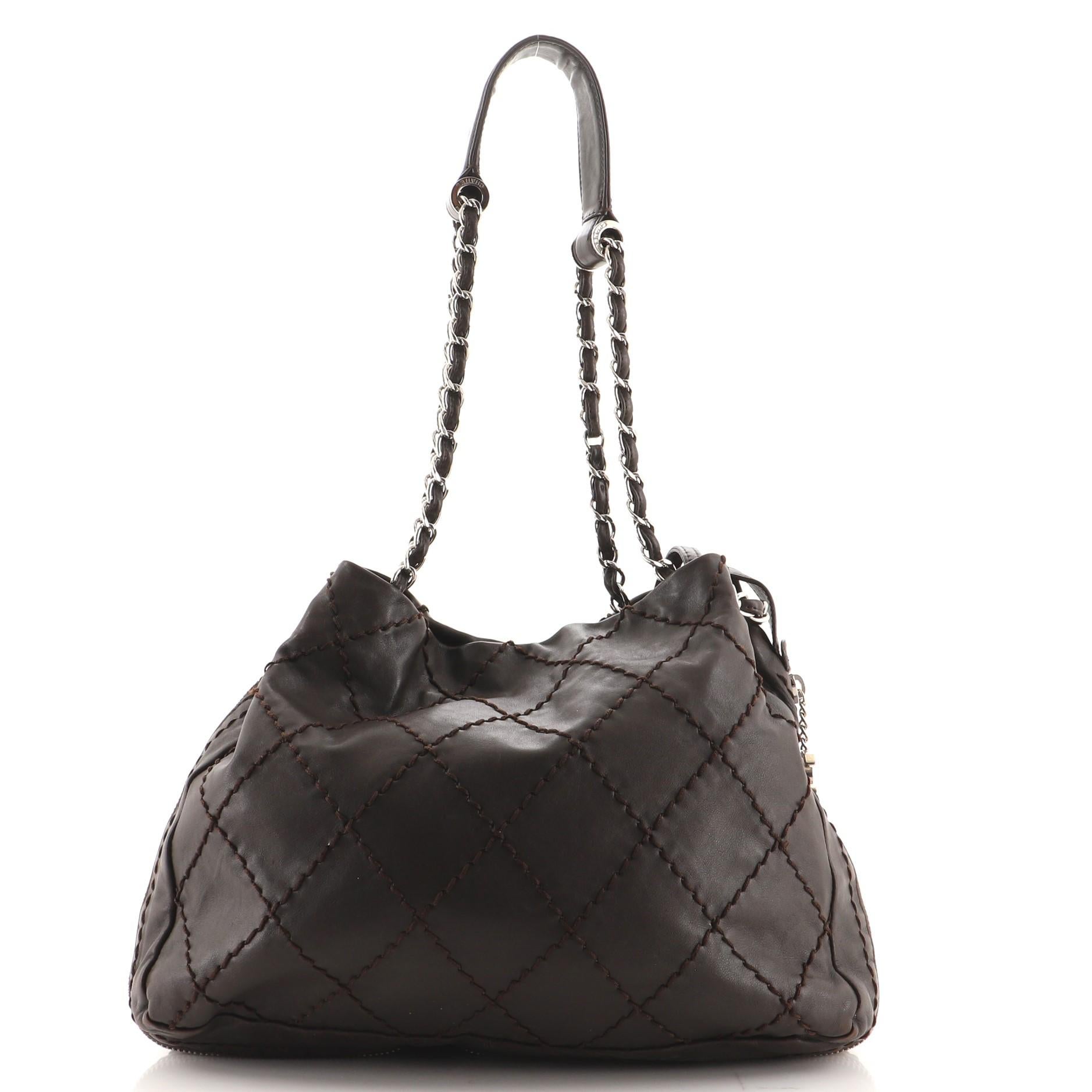 Black Chanel Expandable Zip Around Tote Quilted Leather Large
