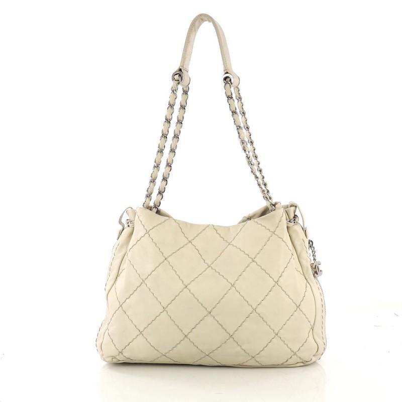 Beige Chanel Expandable Zip Around Tote Quilted Leather Large