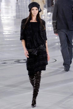 CHANEL Exquisite Black Ribbon Tweed Skirt 46 FR