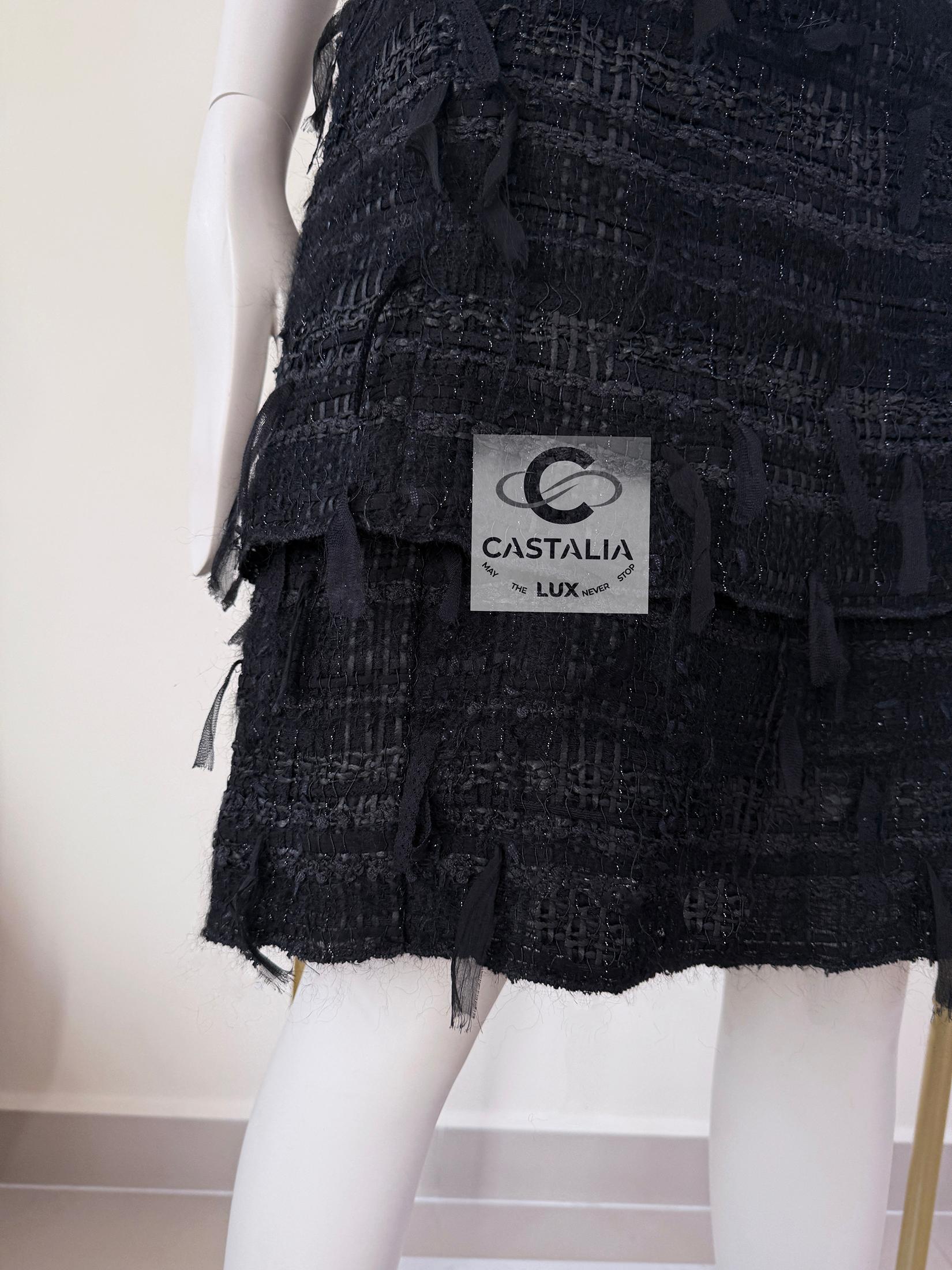 Chanel Exquisite Black Ribbon Tweed Skirt 46 FR For Sale 3