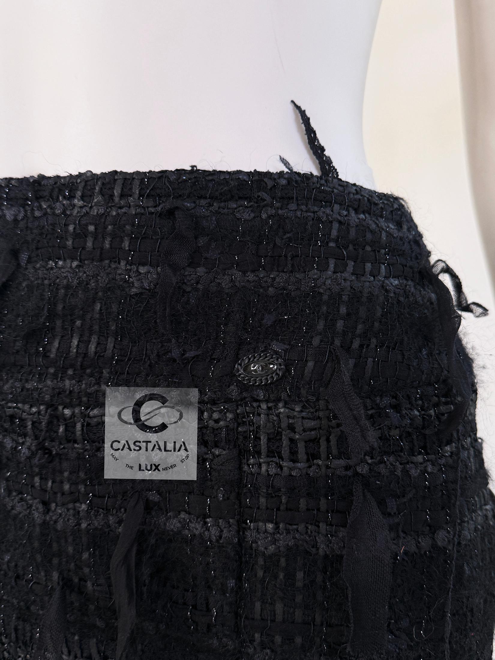 Chanel Exquisite Black Ribbon Tweed Skirt 46 FR For Sale 4