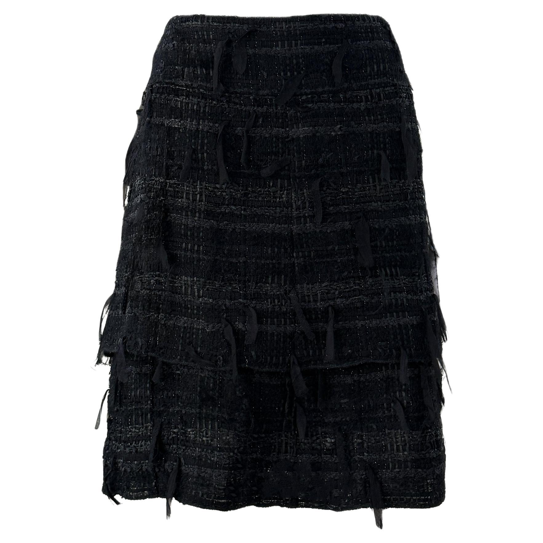 Chanel Exquisiter schwarzer Tweedrock mit Schleife 46 FR