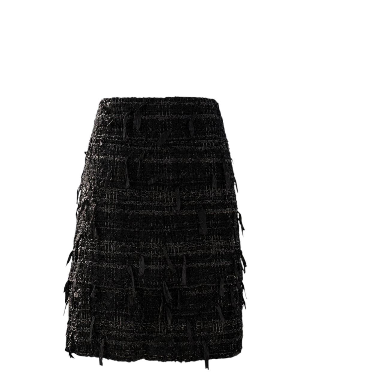 CHANEL Exquisite Black Ribbon Tweed Skirt 46 FR