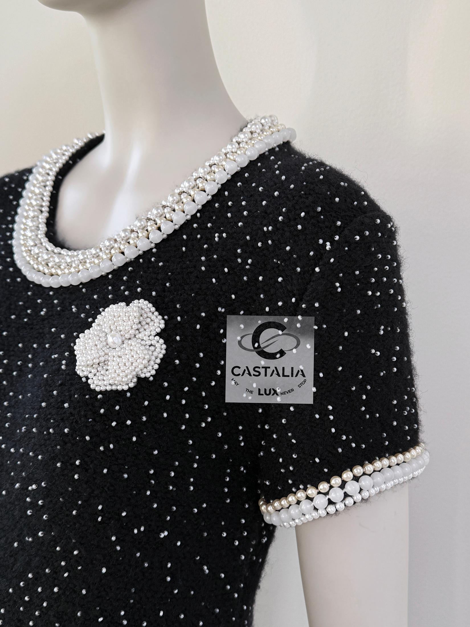 Chanel New Exquisite Pearl Embellished Couture Dress 40 FR For Sale 5