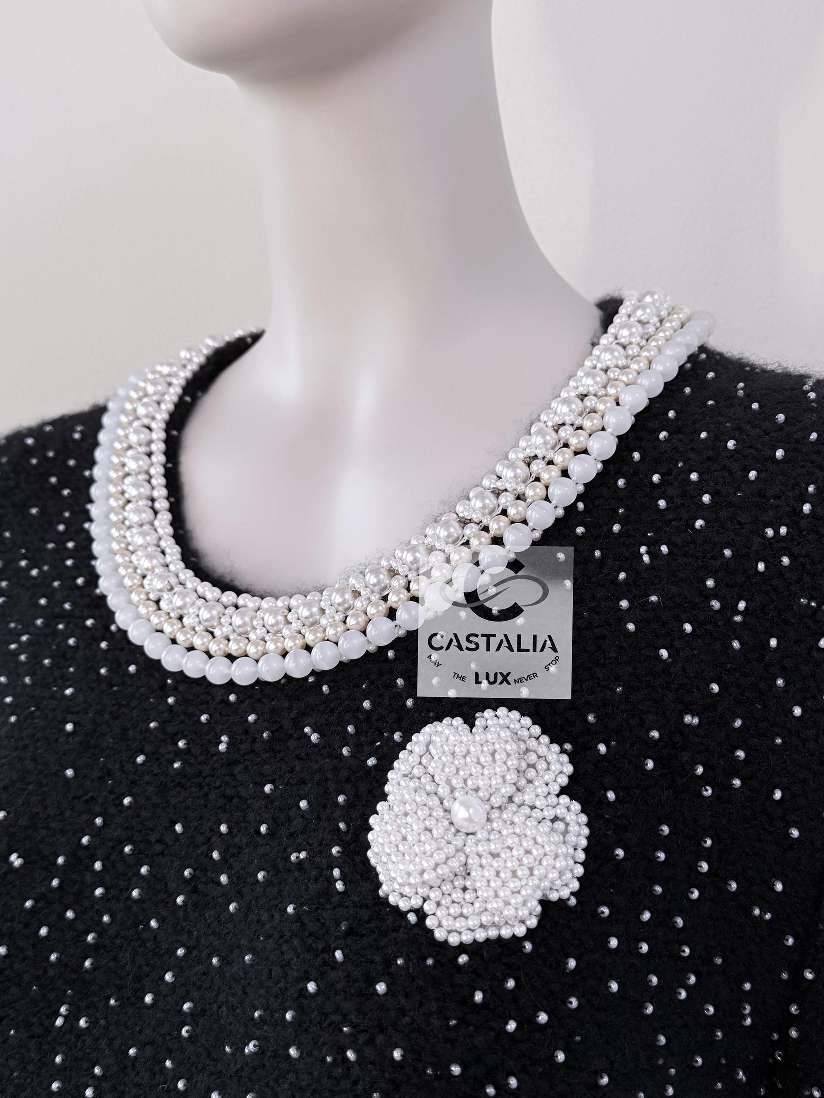 Chanel New Exquisite Pearl Embellished Couture Dress 40 FR For Sale 6