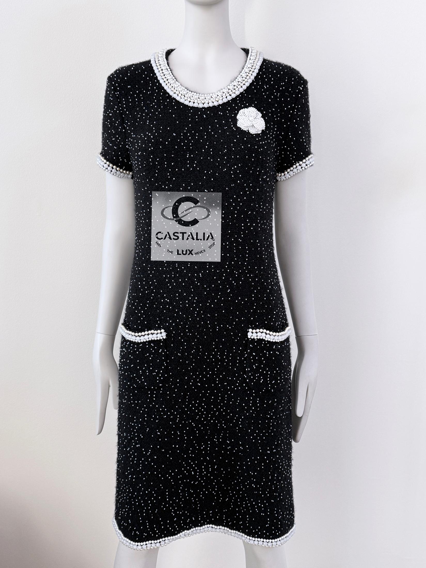 Chanel New Exquisite Pearl Embellished Couture Dress 40 FR For Sale 7