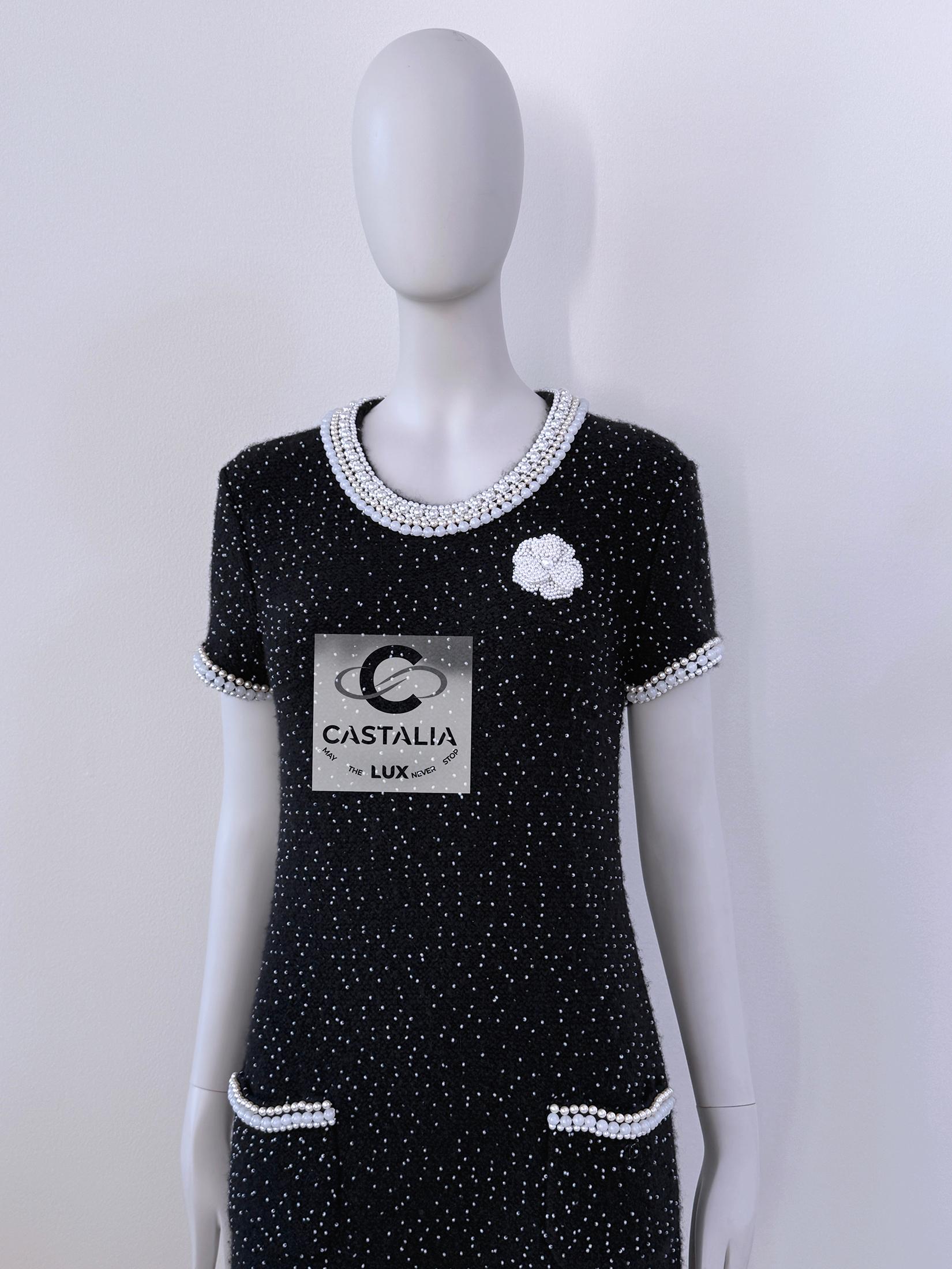 Chanel New Exquisite Pearl Embellished Couture Dress 40 FR For Sale 10
