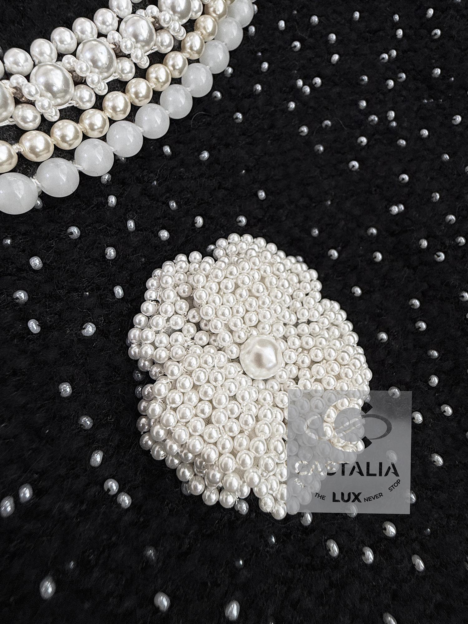 Chanel New Exquisite Pearl Embellished Couture Dress 40 FR For Sale 12