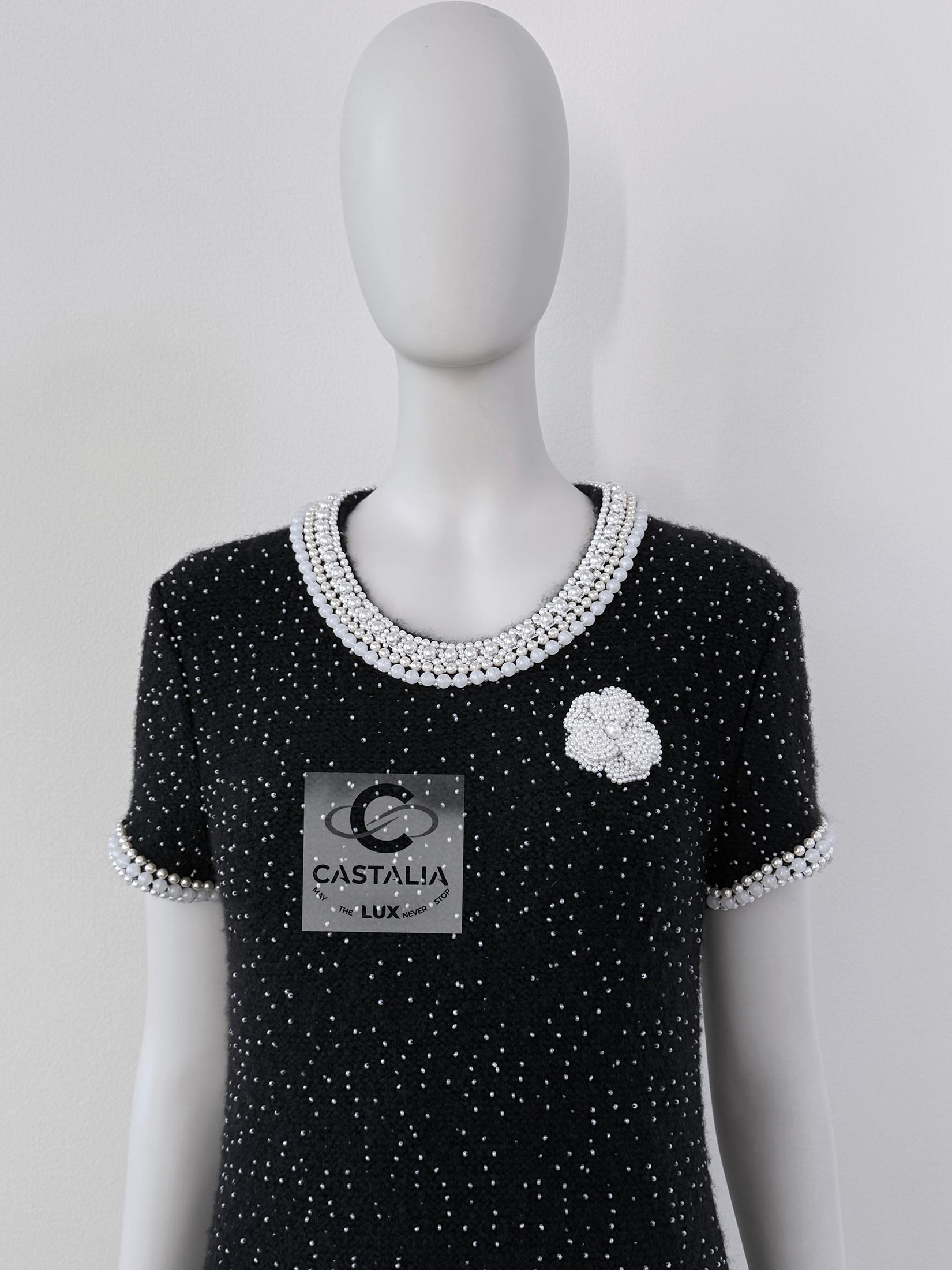 Chanel New Exquisite Pearl Embellished Couture Dress 40 FR For Sale 13