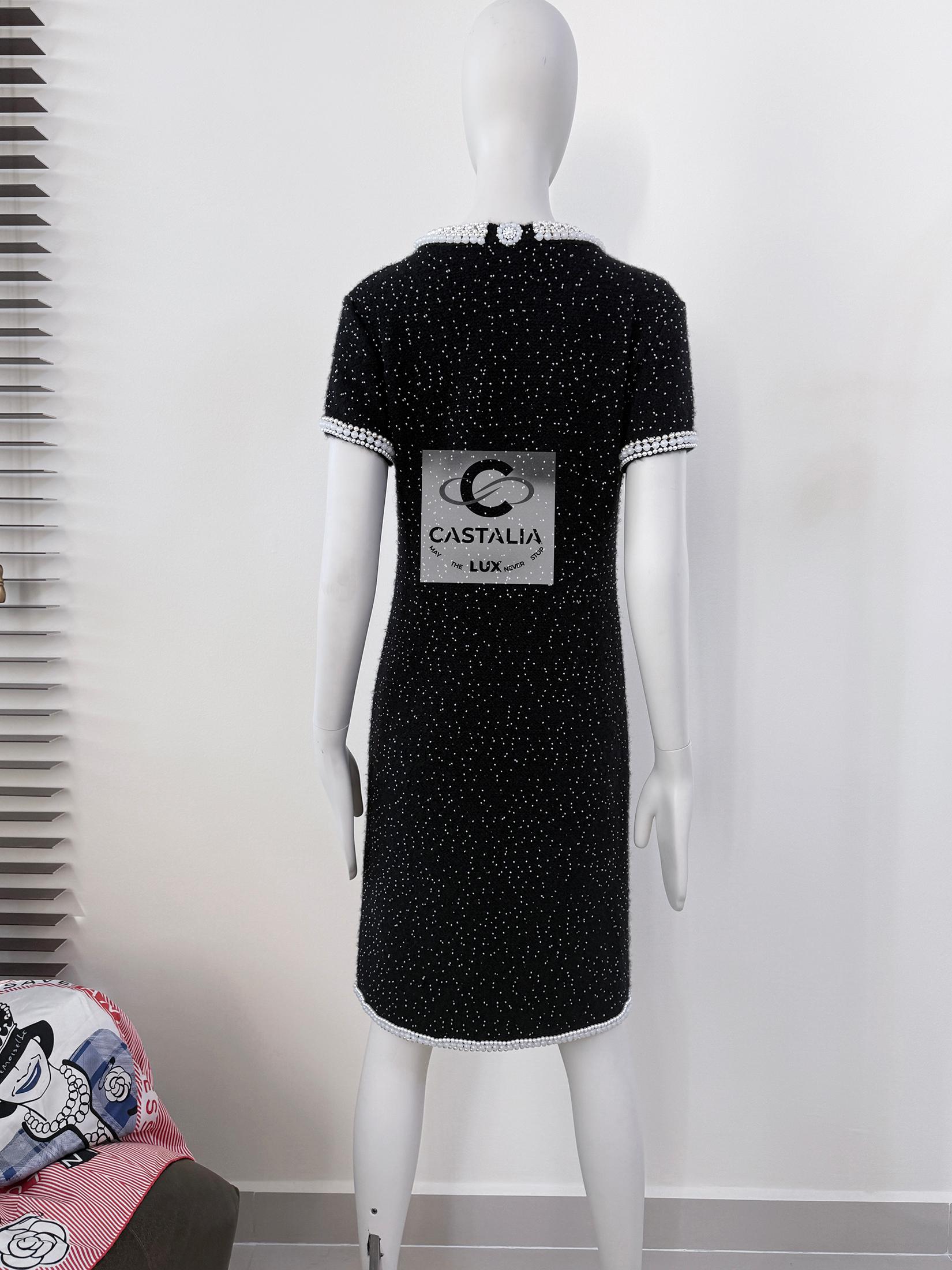 Chanel New Exquisite Pearl Embellished Couture Dress 40 FR For Sale 14