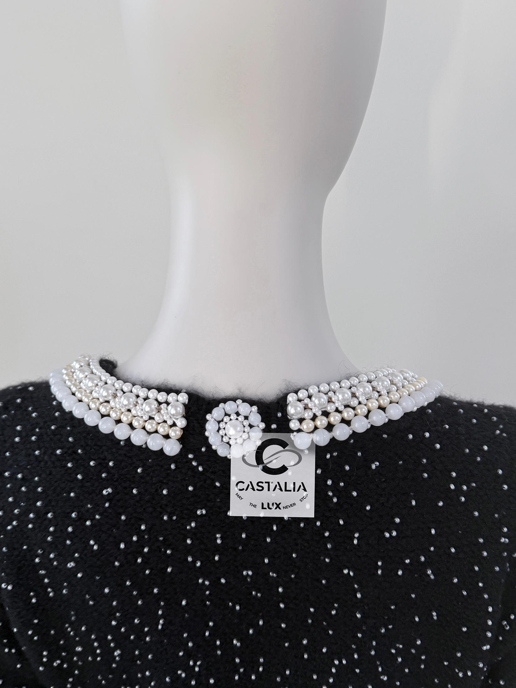 Chanel New Exquisite Pearl Embellished Couture Dress 40 FR For Sale 15