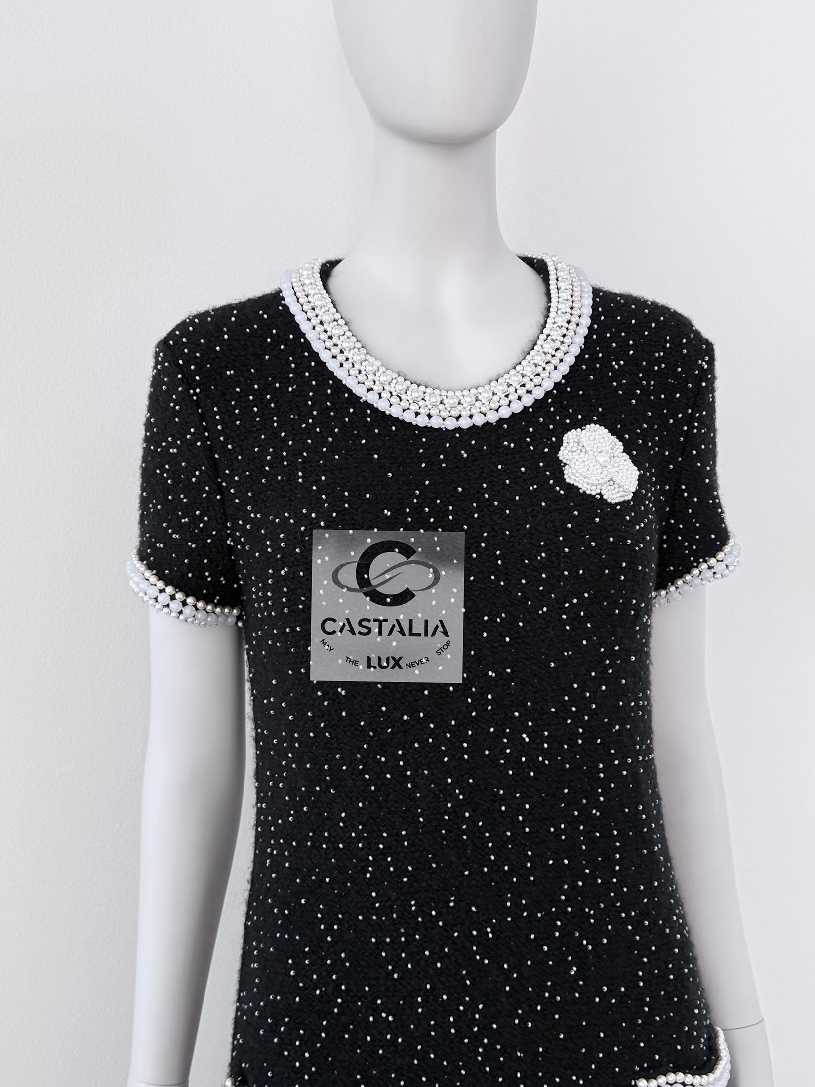 Chanel New Exquisite Pearl Embellished Couture Dress 40 FR For Sale 2