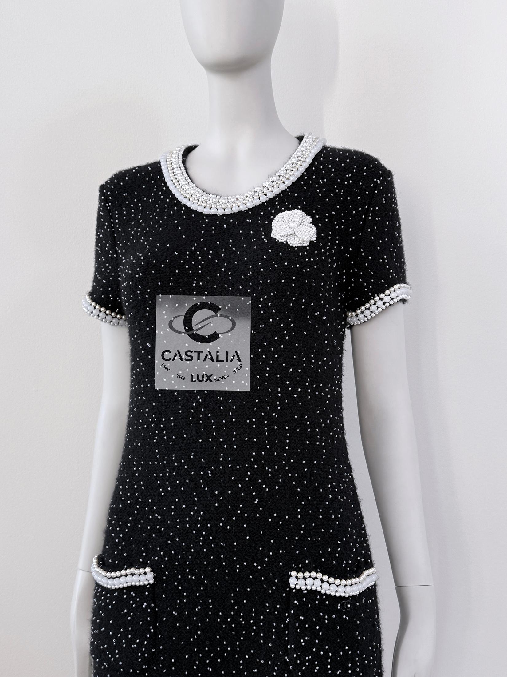 Chanel New Exquisite Pearl Embellished Couture Dress 40 FR For Sale 4