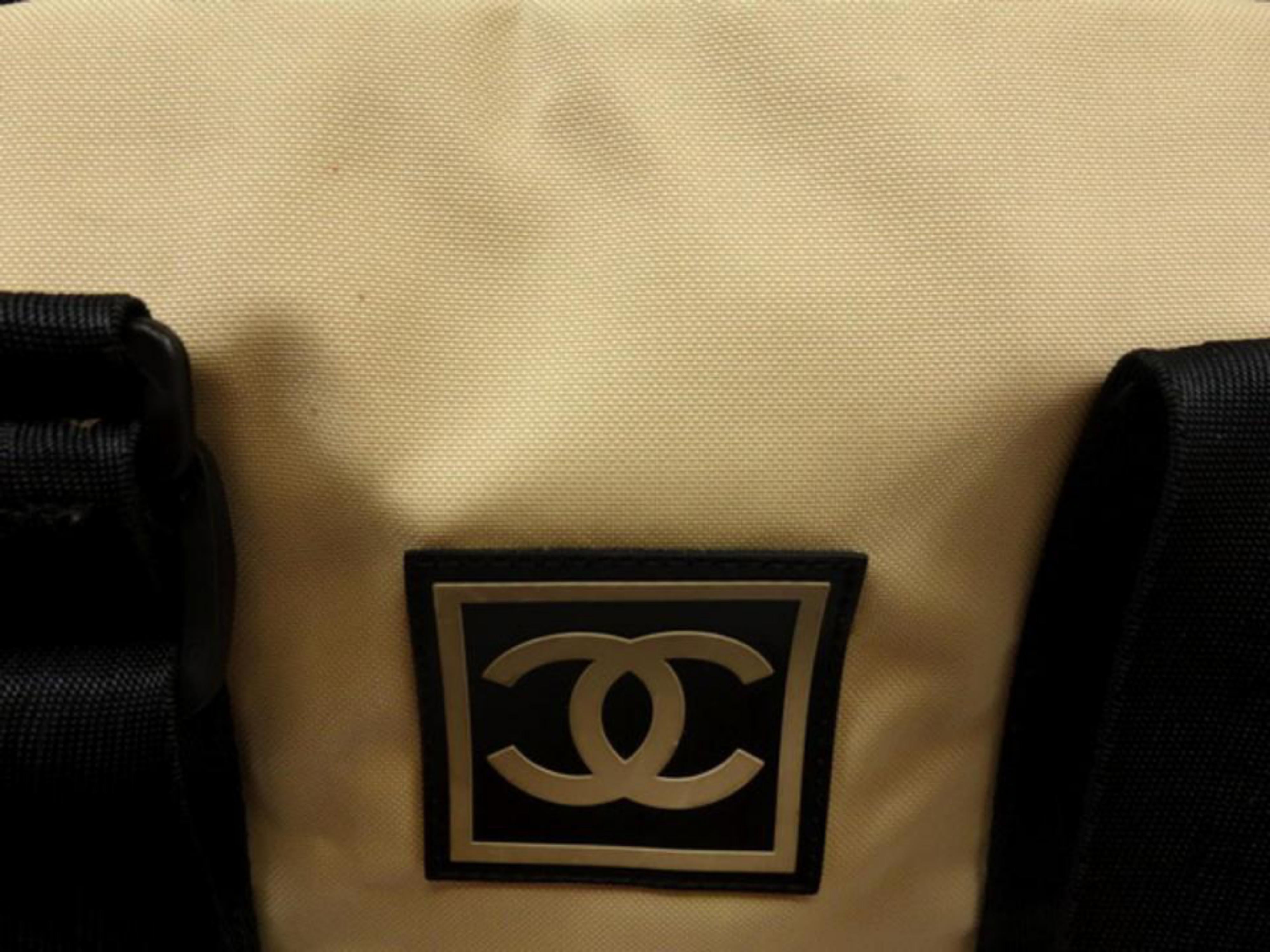Women's Chanel Extra Large Cc Sports Logo Boston Duffle 227858 Beige Canvas Shoulder Bag For Sale