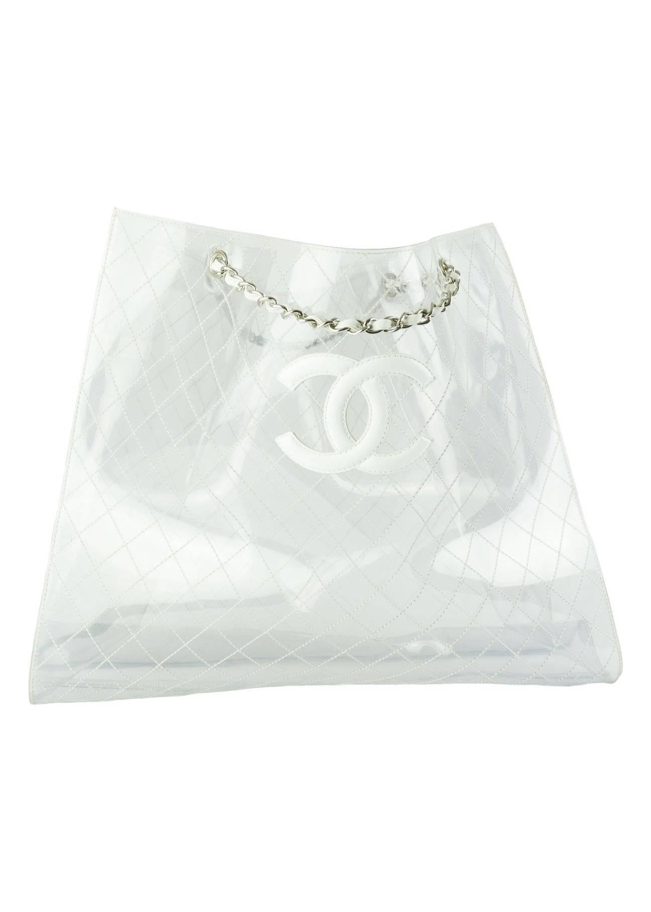 Women's Chanel Extra Large Clear Transparent Lambskin White Naked Tote For Sale