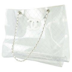 Chanel Extra Large Clear Transparent Lambskin White Naked Tote