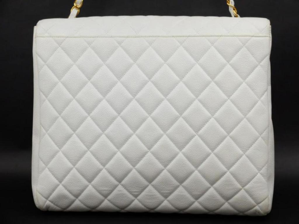 Gray Chanel Extra Large Jumbo Caviar Flap 223129 White Leather Shoulder Bag For Sale