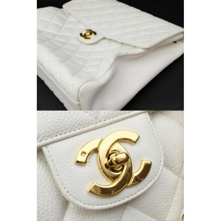 Women's Chanel Extra Large Jumbo Caviar Flap 223129 White Leather Shoulder Bag For Sale