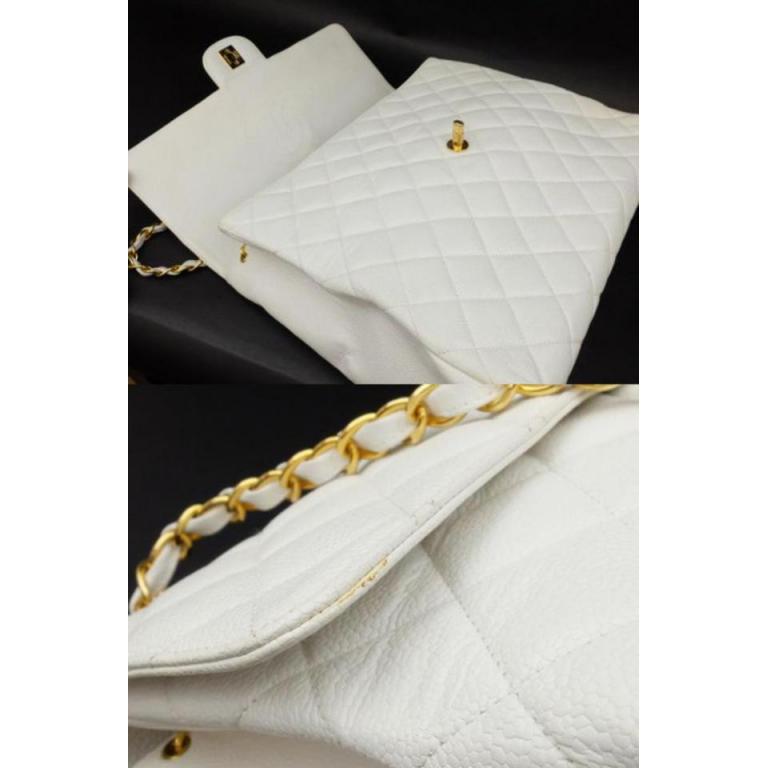 Chanel Extra Large Jumbo Caviar Flap 223129 White Leather Shoulder Bag For Sale 2