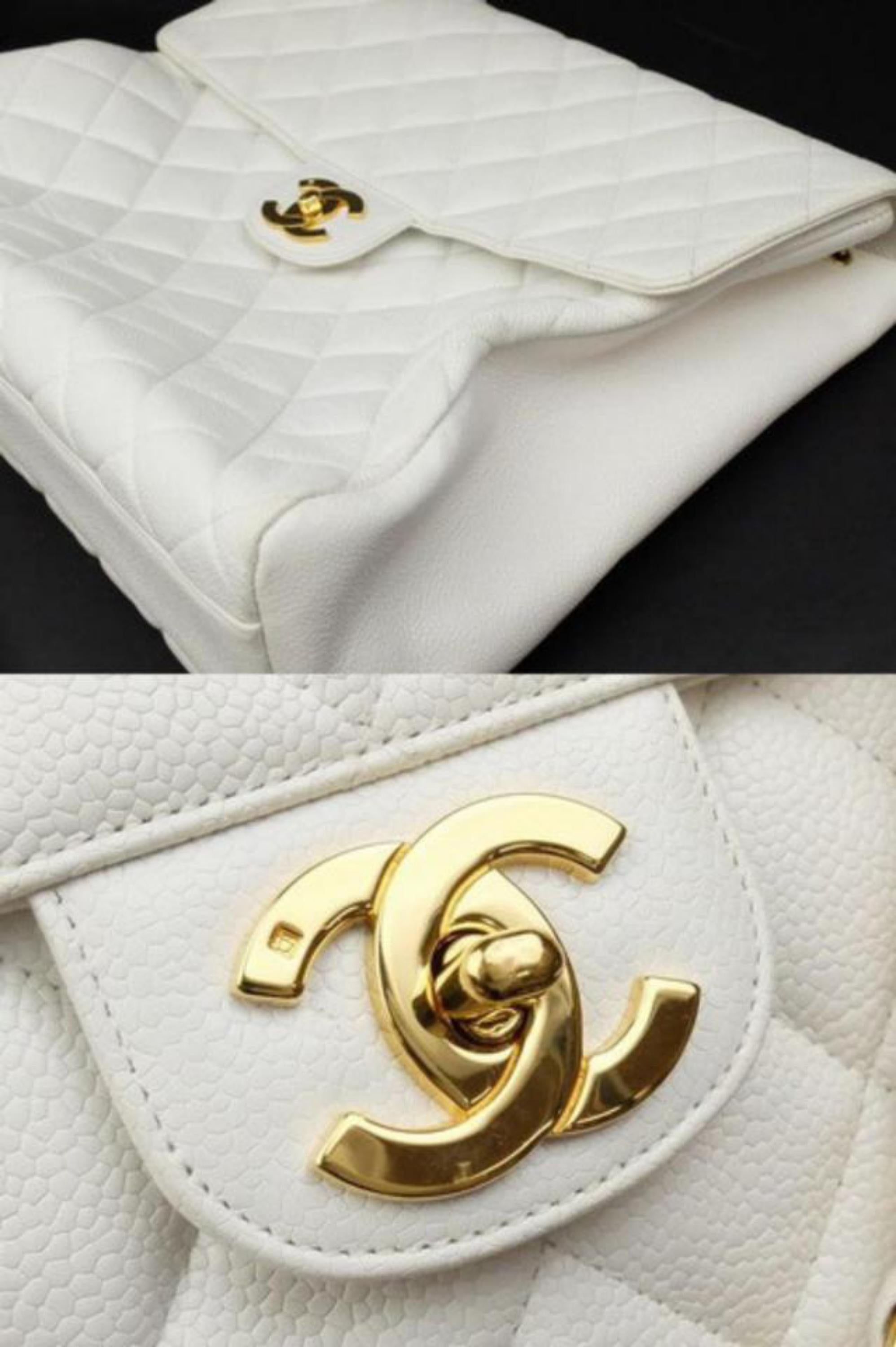 Chanel Extra Large Jumbo Caviar Flap 223129 White Leather Shoulder Bag For Sale 4