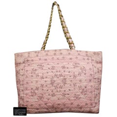 Vintage Chanel Extra Large Quilted Kaleidoscope Cc Logo Chain 232846 Pink Cotton Tote