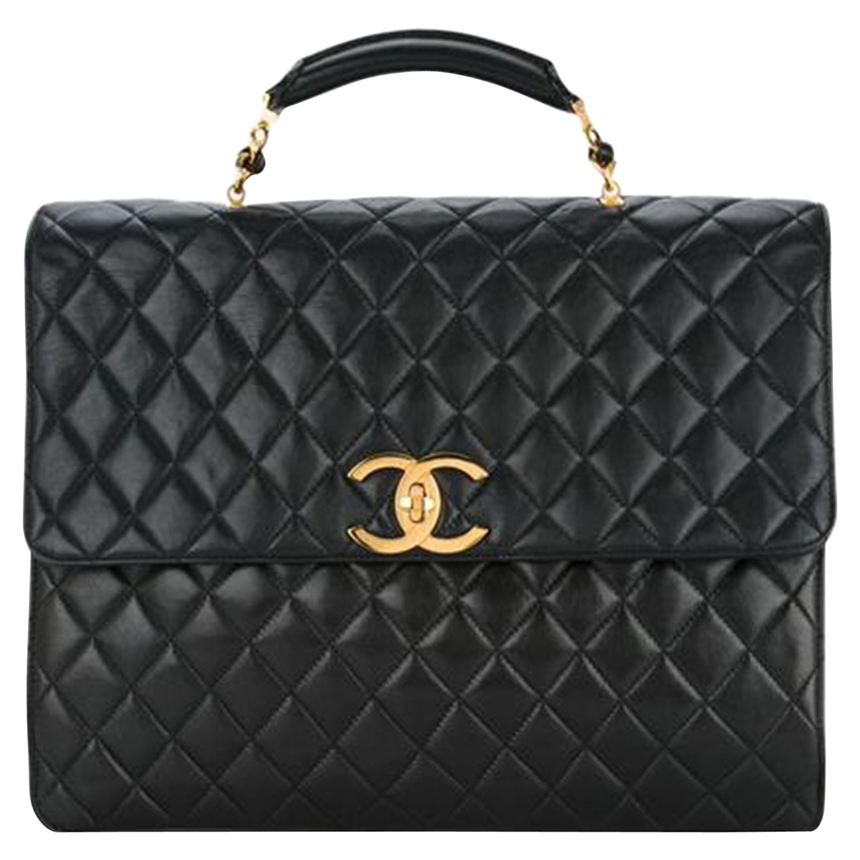 Chanel extra large quilted lambskin briefcase with gold CC clasp at 1stDibs