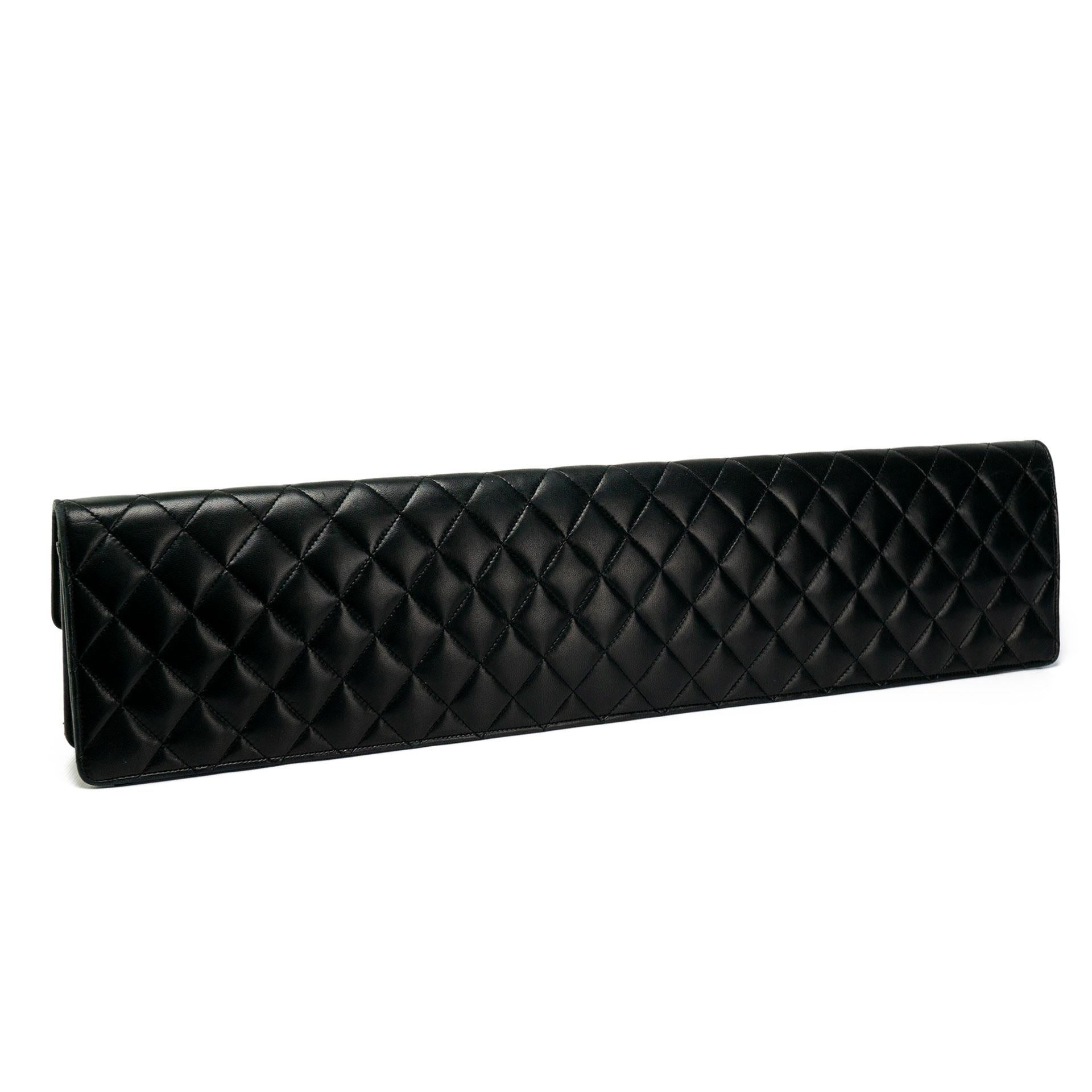 Chanel Extra Long Elongated Black Lambskin Classic Flap Clutch