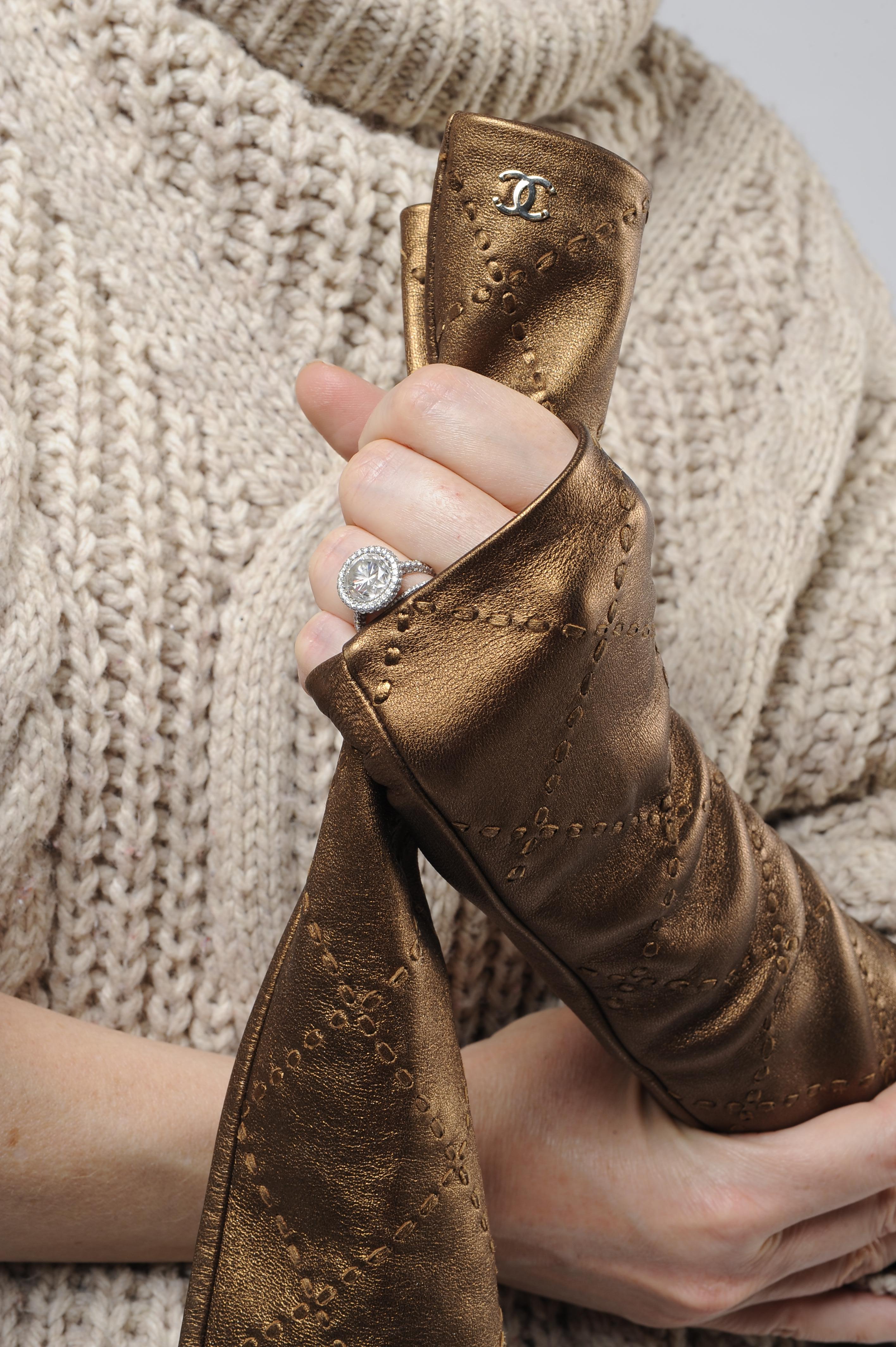 Women's Chanel Extra Long Fingerless Quilted Gloves