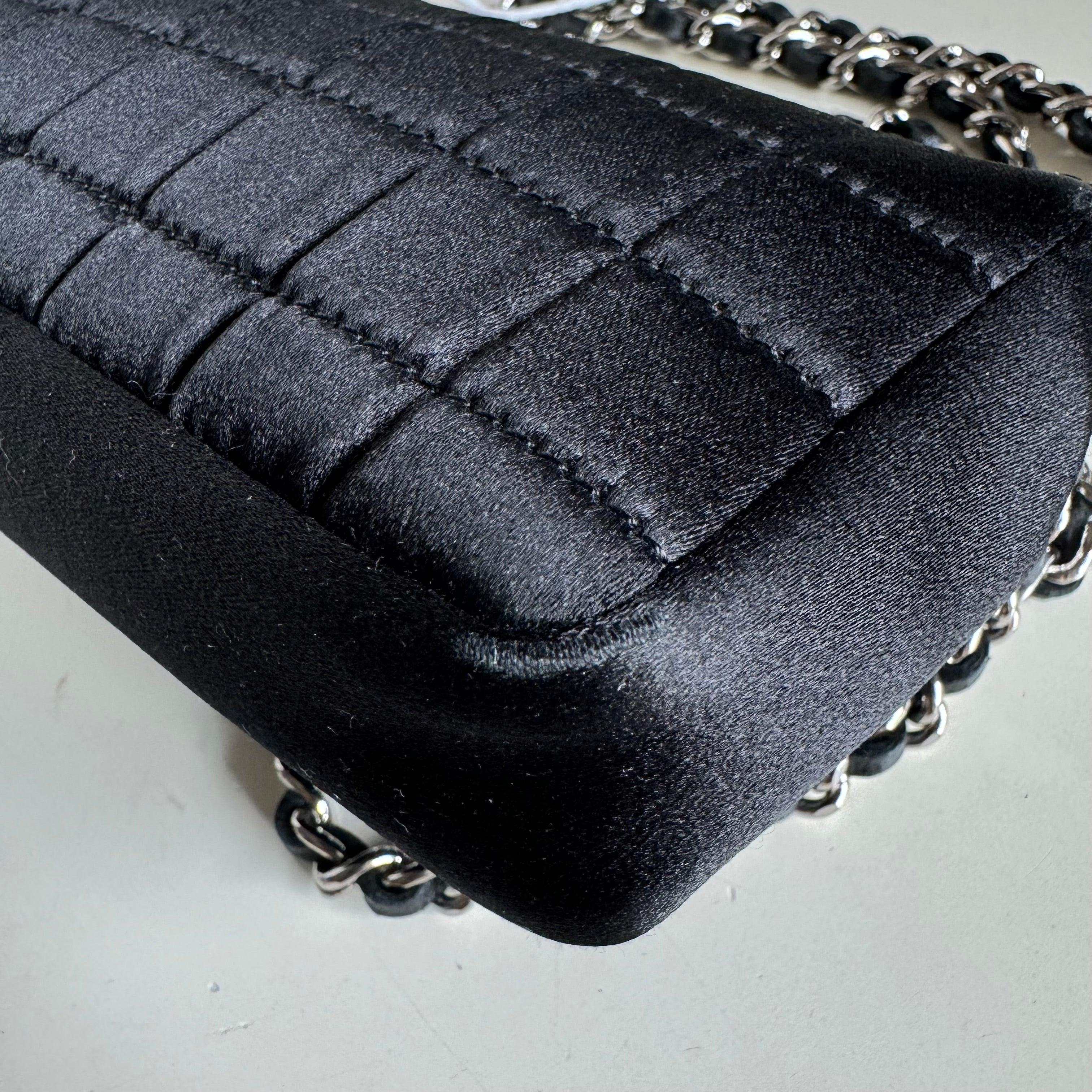 Chanel Extra Mini Flap Bag Black Satin Choco Bar Lipstick Mirror Crossbody, 2005 6