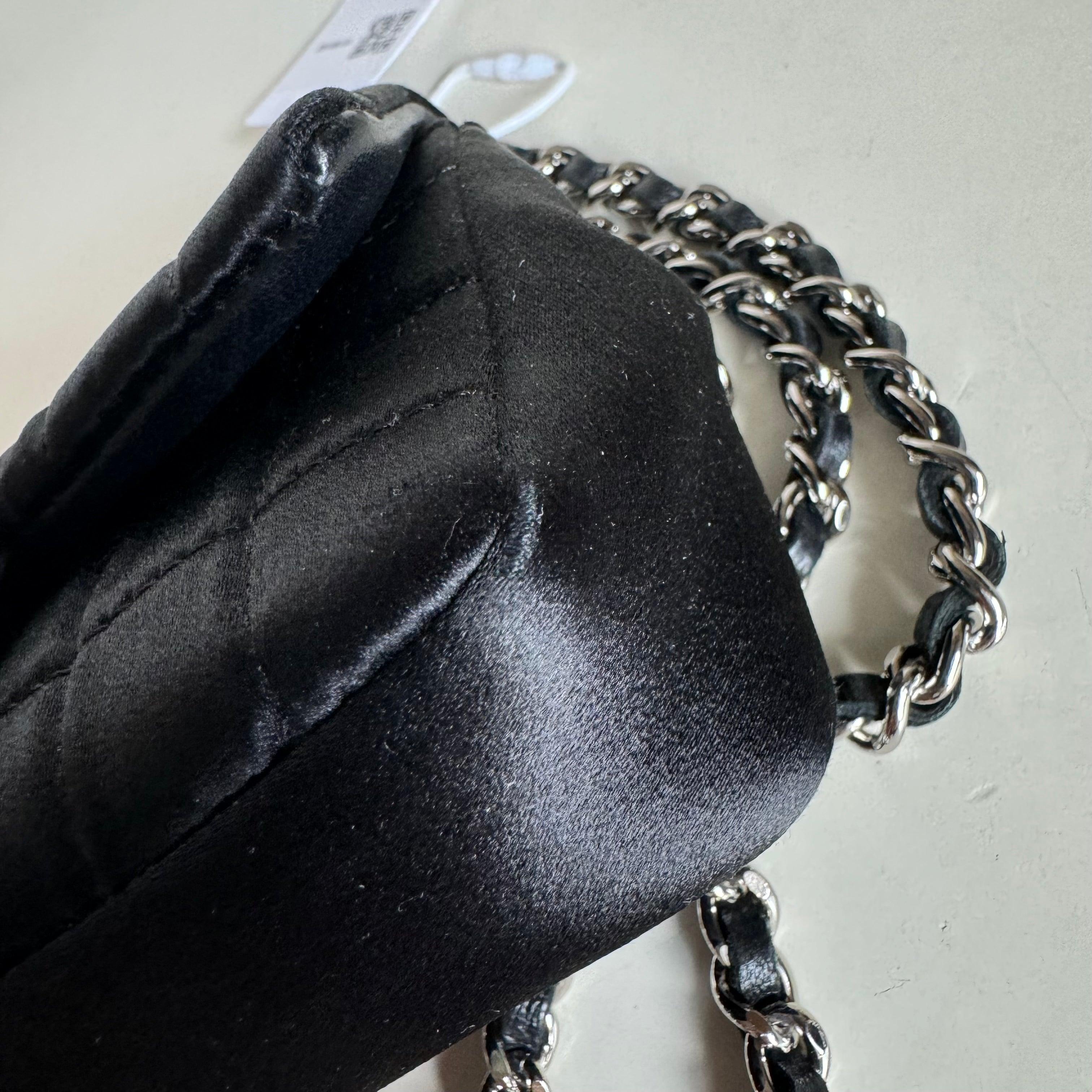 Chanel Extra Mini Flap Bag Black Satin Choco Bar Lipstick Mirror Crossbody, 2005 7